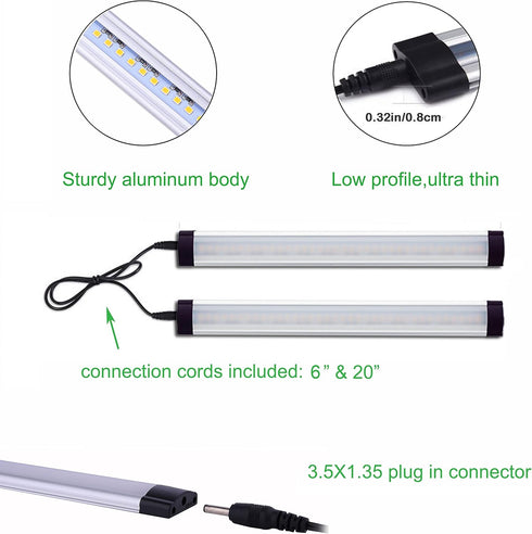 Counter Switch(4 AIBOO LED Under Light Rigid Bar Under Above Cabinet Plug in Kitchen Lights Linkable with Rocker
