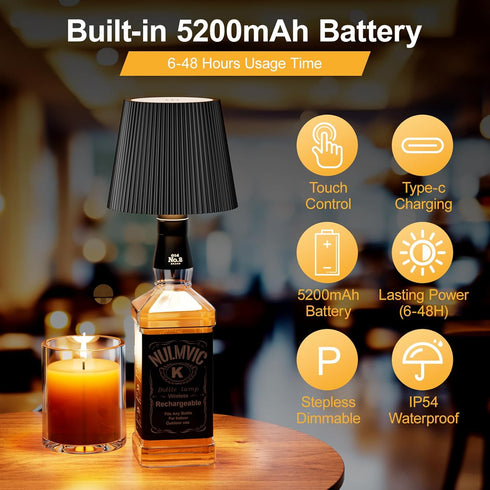 2026 3 2PC) Wireless Bottle Lamp, New Color Rechargeable Wine Bottle Lights for Home Bars Restaurants (Black