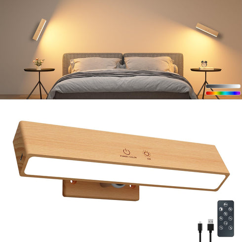 Rechargeable Wood Wall Lights with Remote & Touch, 5200mAh Battery Operated Wall