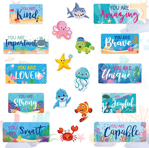 Whaline 26Pcs Ocean Bulletin Board Decoration Set - Under The Sea Theme Motivational Poster Marine Animals