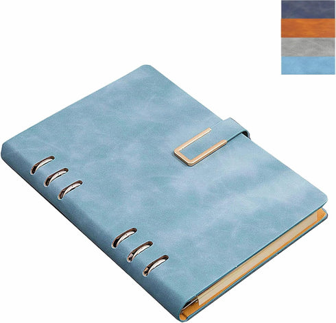 Leather Journal Refillable Notebook, A5 Binder 6 Ring, Thick Lined Journal Ruled Notebook, Magnetic Buckle Closure,