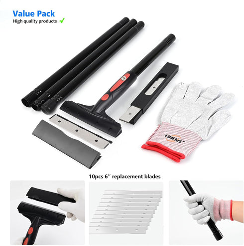16''-58'' 6" 10 (068-pro) EHDIS Extenble Razor Blade Scraper, Long Handle Wide Blade Scraper Tool with Double-Edge