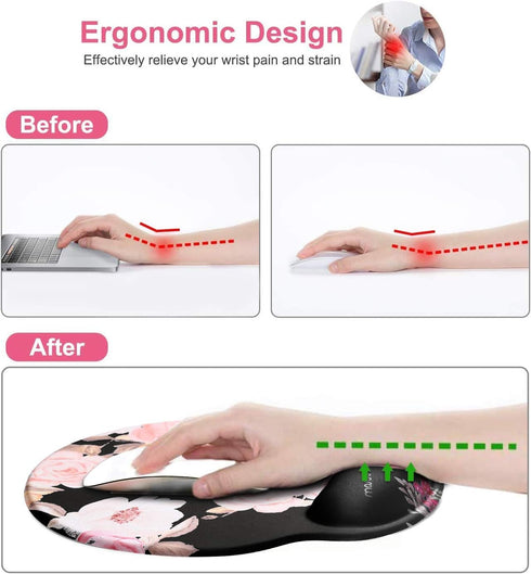 MOSISO Mouse Pad with Wrist Rest Support - Peony Ergonomic Non-Slip Base for Home/Office Pain Relief