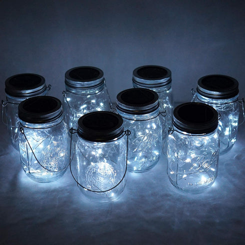 12 Pack 30 Solar Mason Jar Lights, LED Waterproof Lid Light with Hangers (No Jar), Fairy Firefly Outdoor String Lights