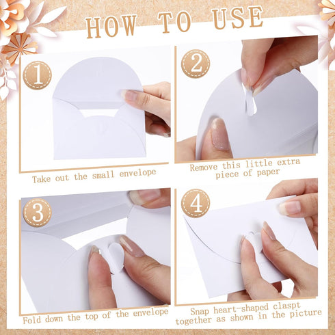 Uiifan 300 Pcs Gift Card Envelopes, 4 x 2.8 Inch Mini Envelopes with Heart Shaped Clasp for Business Cards