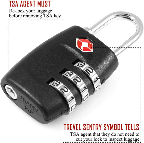 DanziX TSA Approved Lock - 3-Dial Combination Travel Luggage Lock with 4 Colors Stainless Steel Safety Tether