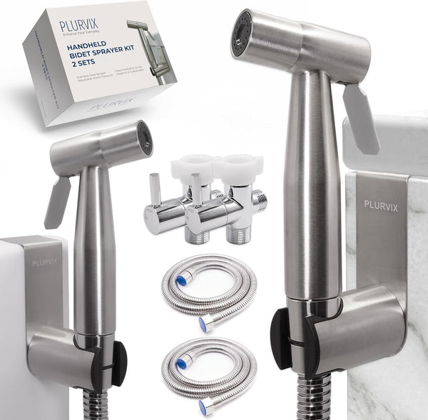Handheld Bidet Sprayer Kit for Toilet 2 Sets, Adjustable Water Pressure, Stainless