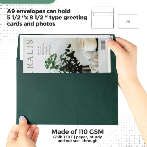 Harloon 100 Pcs A9 Envelopes, 5.75 x 8.75 Inch, Self Adhesive Wedding Invitation Envelopes, Dark Green
