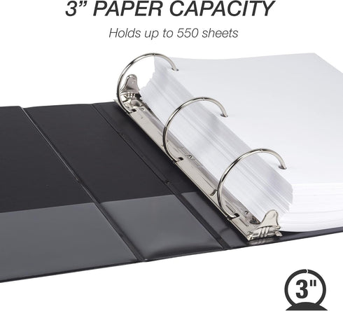 Samsill 3 Inch Economy 3 Ring Binder, Made in the USA, Customizable Clear View Cover, Black, 4 Pack (MP48580)