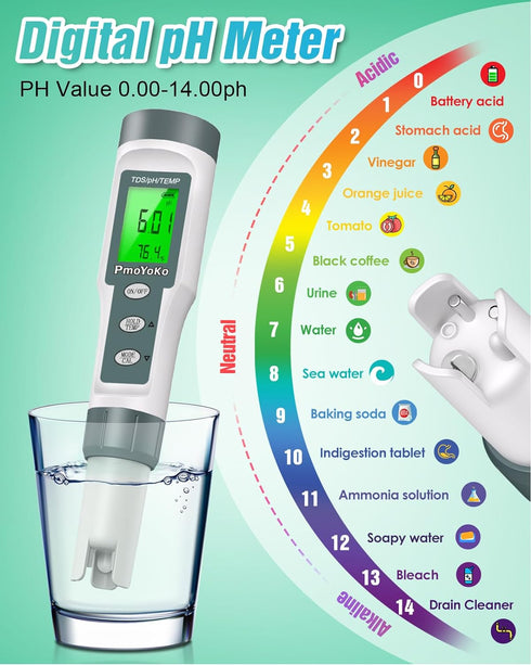 3-in-1 0.01 0-14 pH Meter, TDS Meter Digital Water Tester with High Precision, Water Tester for Drinking Water with pH