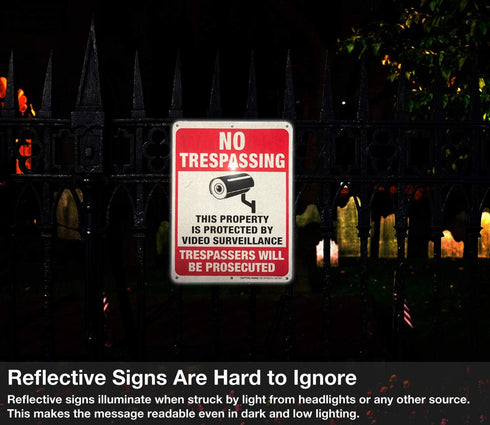 2 Pack No Trespassing Sign, 10 x 7 Inches Metal Reflective Sign for Indoor or Outdoor Use, CCT