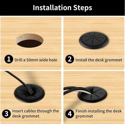 Desk Grommet 2 Inch 2PCS Flexible Desk Hole Cover for Cables, Desktop Equipment Wiring Management Cord Hole Cover for