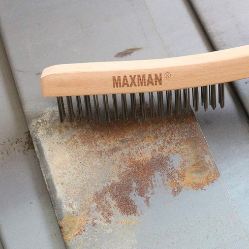 Stainless Steel Wire Brush, 14" Long Curved Beechwood Handle for Cleaning Rust, Large