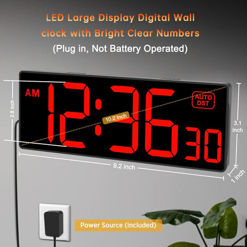 Countdown 5 Dimmer (10.2" Soobest Digital Wall Clock with Seconds for Gym, Remote Timer Large LED Display Red)