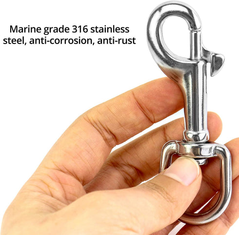 QWORK 3-1/2" Swivel Eye Bolt Snap Hook, 2Pcs, 316 Stainless Steel Trigger Snap Clips for Diving/Pet Leash/Key Chain