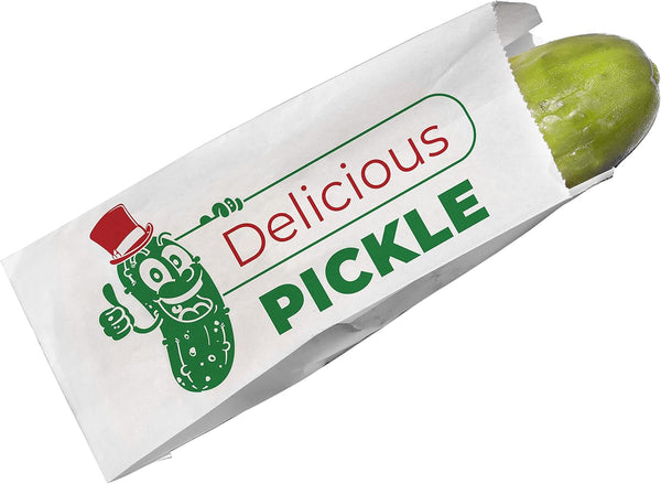Durable Retro Design 6.5 in Dill Pickle Bag 75 Pack - Vintage Paper Snack Sacks for Fundraiser or Concession Stand
