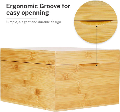MaxGear Business Card Holder, 5 x 8 Inches Index Card Organizer Box with 4 Dividers, Bamboo, Holds 600 Cards