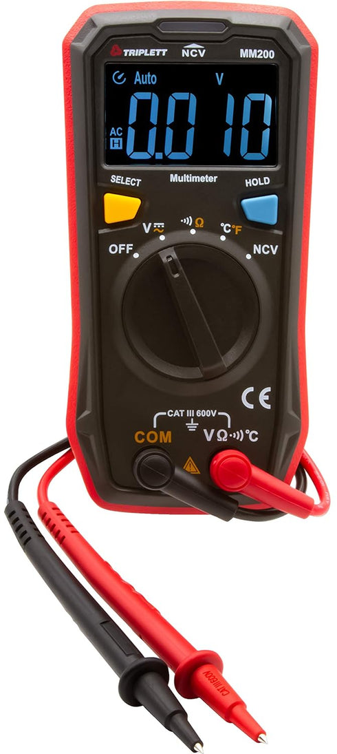 Triplett MM200 Compact 4000 Count Multimeter for AC/DC Voltage, Resistance, Temperature, Continuity, Black