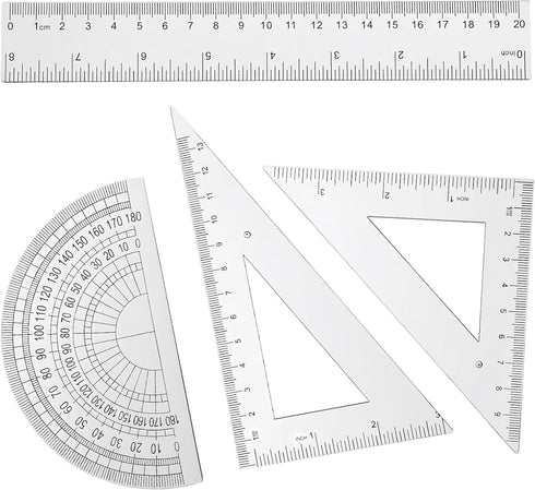 QfwdfcTrenz 4 Pcs Transparent Plastic Ruler Kit, Math Geometry Set with 8 Inch