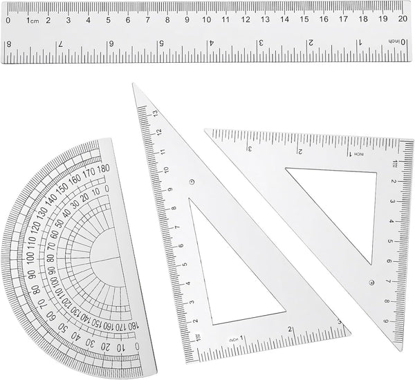 QfwdfcTrenz 4 Pcs Transparent Plastic Ruler Kit, Math Geometry Set with 8 Inch