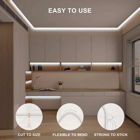 Olaholii 16.4ft 6500K Ra93+ Dimmable COB Led Strip Light with Remote, Bright Daylight White Led COB Strip Light, White