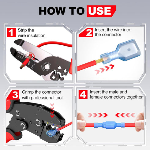 AIRIC Spade Connector Kit, 100 Pcs Male and Female 22-10 Gauge Nylon Electrical Crimps for Auto Speaker Wiring