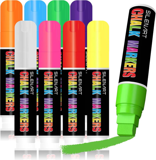Chalk Markers Jumbo Tip 15mm, 8 Pack Auto Car Marker Pens, Liquid Chalk Markers for Kids, Washable Window Markers