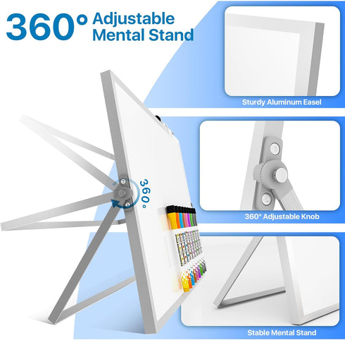 Double-Sided Dry Erase White Board with Stand, 12x16 inch Weekly Schedule Board for Planning with 10 Markers