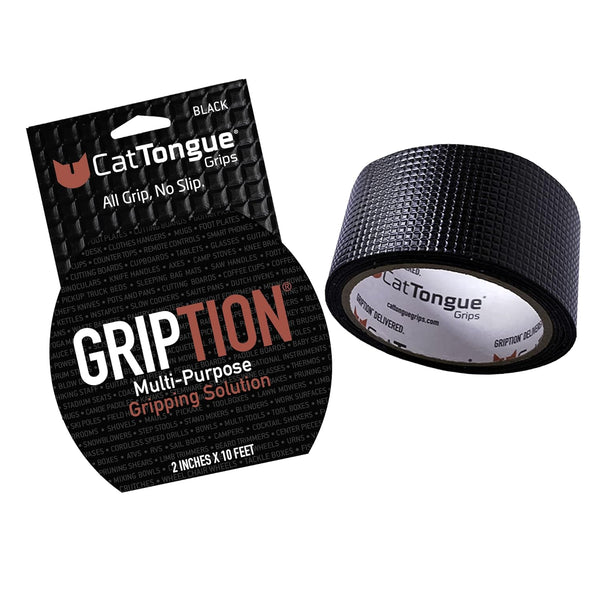 CATTONGUE GRIPS Non-Abrasive Grip Tape Wrap, 2” Thick Heavy-Duty, Waterproof Anti-Slip Tape, Black, 10ft
