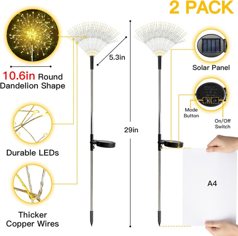 2Pack 150LED suddus Solar Garden Lights Outdoor Waterproof Decorative, Firework Lights, Solar Fairy Lights for Yard