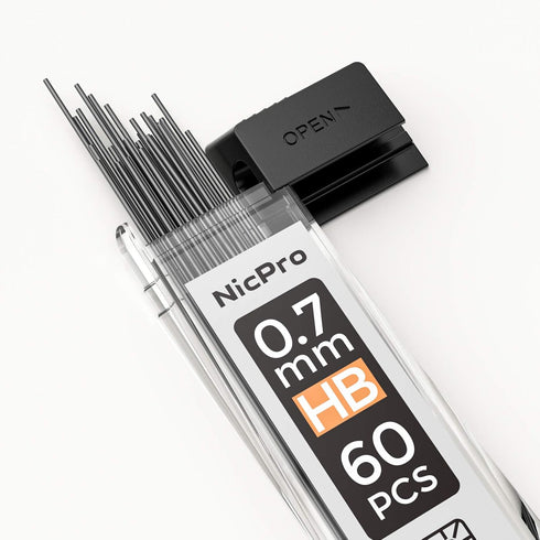 Nicpro 600 PCS 0.7mm HB #2 Break Resistant Mechanical Pencil Lead Refills, 60 Pack Per Tube, 10 Tubes