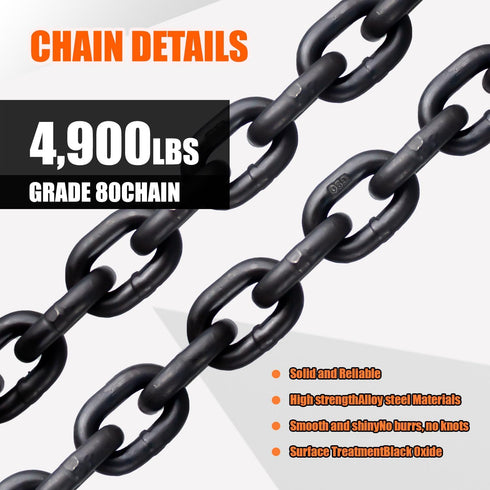 G80 Transport Binder Chain 5/16 Inch x 16 Foot, 4,900 lbs Safe Working Load, Tow Chain with Clevis Hooks