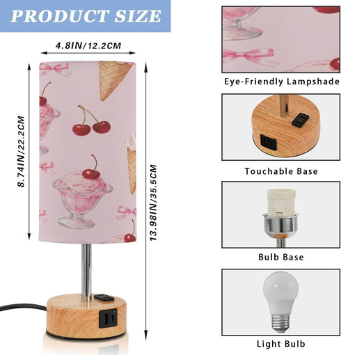 MOOCG 3 Dimmable Ice Cream Touch Control Table Lamp with Fabric Shade, Color Temperatures LED Desk Lamp, Eye Caring