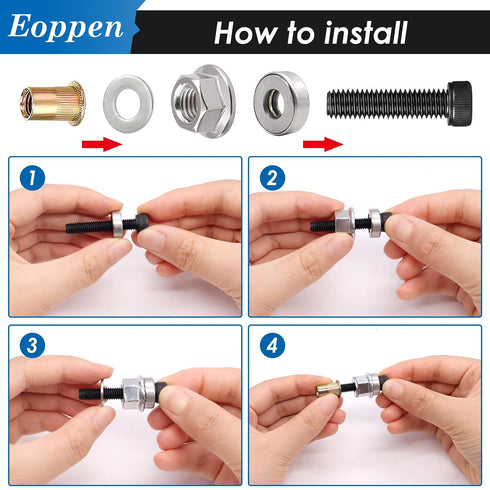 Eoppen 50Pcs 1/4-20 Rivet Nuts with Hand Rivet Nut Tool, Carbon Steel Flat Head Threaded Insert Nut Kit for Furniture