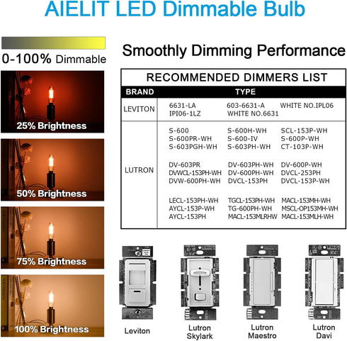 T8 Bulbs (Dimmable), E12 Bulb, 4W, 40 Bulb 400 2700K (4 Pack) Vintage Light LED Small Chandelier Base, Watt Candelabra