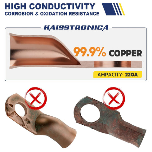 haisstronica 10pcs 1 AWG - 3/8" (M10) Tinned Copper Battery Lugs with 10pcs 3:1 Adhesive Heat Shrink Tubing, Heavy Duty