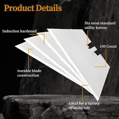 100 Pack Utility Knife Blades, SK5 Steel Replacement Blades for Most Standard Utility Knives, Razor Standard
