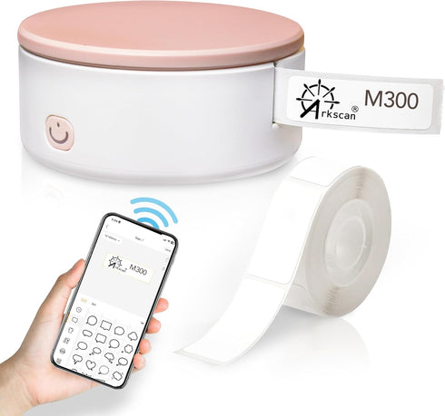 M300 Portable Thermal Sticker Printer for Bluetooth Wireless Smart Phone Label Maker, Rechargeable Inkless, Pink Round
