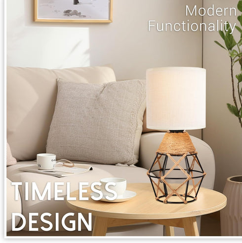 Set 2 Hamilyeah Table Lamps of with On/Off Switch, Farmhouse Woven Bedside Lamps for Night Stands with Beige Linen