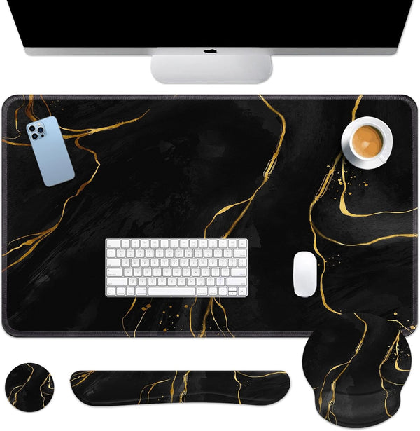 Britimes Black Gold Marble Keyboard Mouse Pad Set 4in1 Large Mousepad+Keyboard Wrist Rest+Mouse