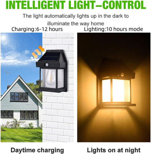 1800mAh aqxreight Outdoor Solar Tungsten Wall Light Water Proof Motion Sensing Exterior Mount Lighting for Yard Wall