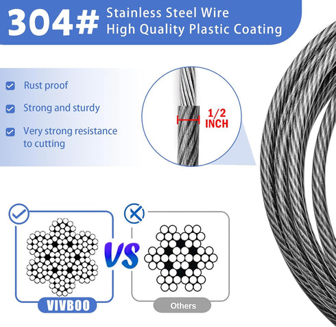 1/2Inch 4FT/6FT/8FT/10FT Heavy-Duty Security Cable Lock with Loops Bike Lock Cable Steel Cable Chain Locks for Outside