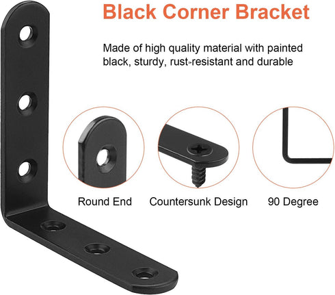 16 4" 4" 3MM PCS Black L Brackets for Wood, x Corner Bracket Heavy Duty L Corner Brace Metal Right Angle Brackets
