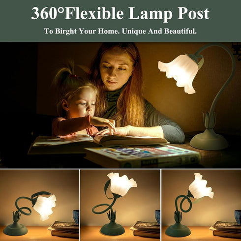 GUIGUZHJ 3 E26 Bulb, Flower Table Lamp, Level Brightness Vintage Flower Reading Light with Cute Desk Lamp Bedside Lamps