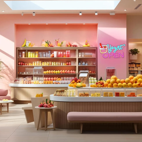 Frozen Counter 16.5 9.8 Yogurt OPEN Neon Sign LED Storefront Sign for Yogurt Bar, Dessert Shop, Ice Cream Cafe
