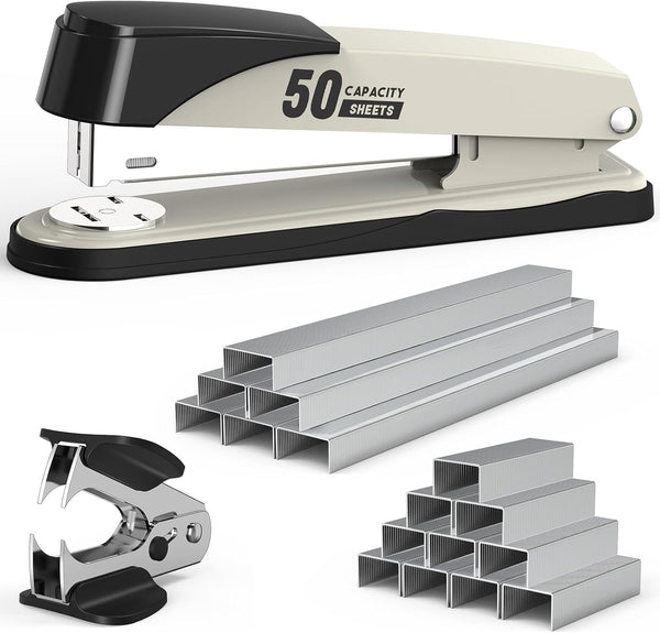 Metal Heavy Duty Stapler, 50 Sheet Capacity with 1750 Staples and Staple Remover, Non-slip Office Stapler for Desk,