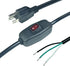 10Ft Black 18AWG Replacement Power Cord, Open End with On/Off Power Switch, 3 Prong Extension Cable