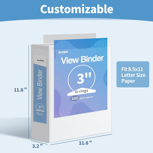 SUNEE 3 Ring Binder 3 Inch 1 Pack, Clear View Binder Three Ring PVC-Free (Fit 8.5x11 Inches) for School Binder or Office Binder Supplies, White Binder by SUNEE