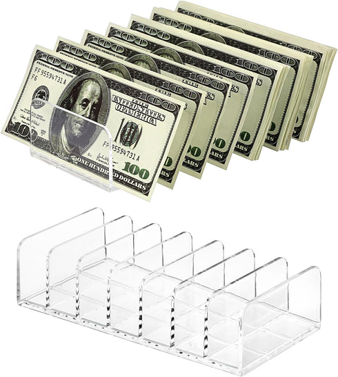 Hipiwe 2 Packs Clear Plastic Cash Tray Mail Organizer for Desk - 7 Slots Bill Divider Holder for Paper, Document, Makeup