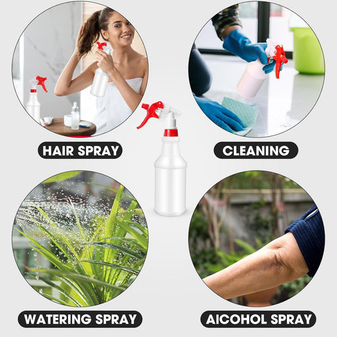 Rtteri 24 Pcs 16 oz Plastic Spray Bottle for Cleaning, Leak Proof and Reusable for Various Uses, Red and White